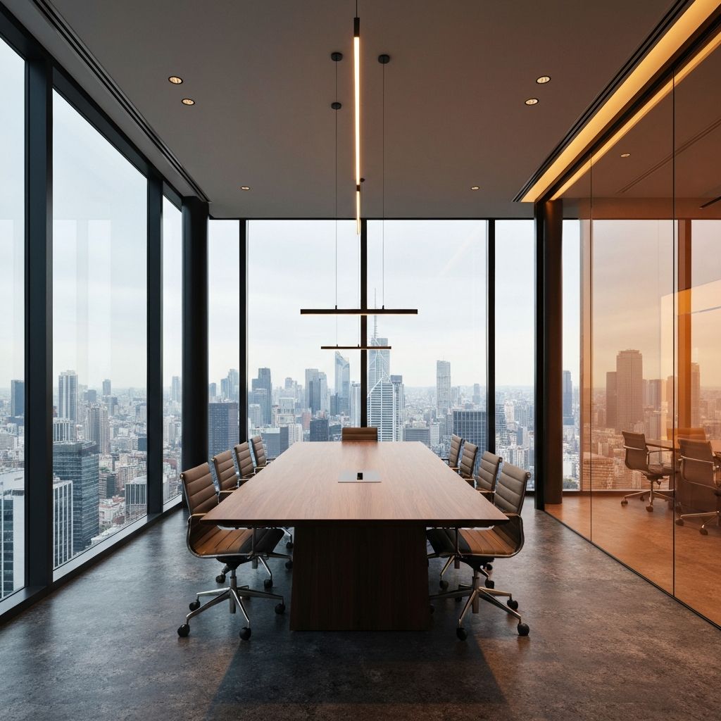 Elovant modern boardroom with city skyline views